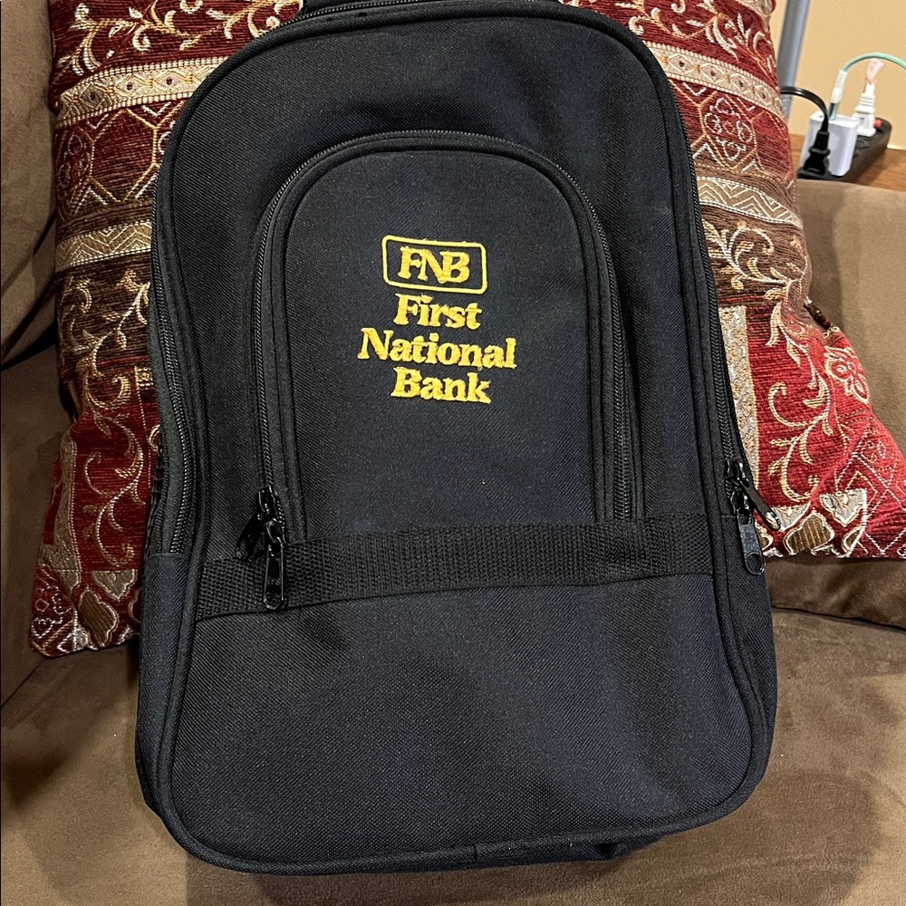 Black canvas shoe bag with Yellow FNB Logo NWOT